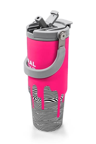 Coral High 900 ml Kız Çocuk Pembe Siyah Beyaz Boya Desenli Çelik Termos /Matara - 38718
