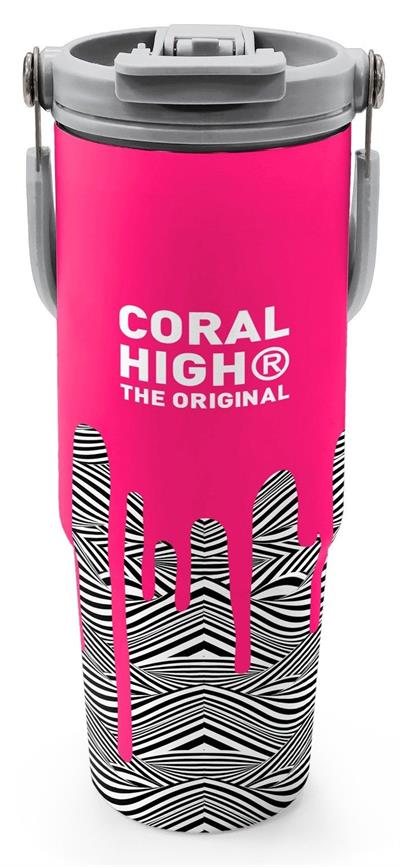 Coral High 900 ml Kız Çocuk Pembe Siyah Beyaz Boya Desenli Çelik Termos /Matara - 38718