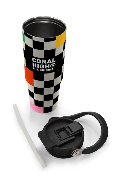 Coral High 900 ml Kız Çocuk Siyah Beyaz Dama Desenli Çelik Termos /Matara - 38703