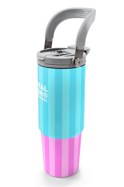 Coral High 900 ml Kız Çocuk Turkuaz Pembe Çizgi Desenli Çelik Termos /Matara - 38747