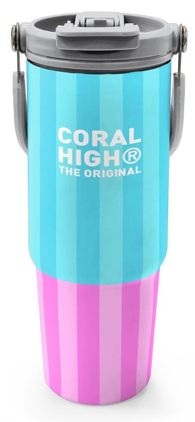 Coral High 900 ml Kız Çocuk Turkuaz Pembe Çizgi Desenli Çelik Termos /Matara - 38747