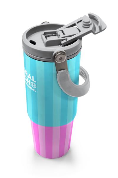 Coral High 900 ml Kız Çocuk Turkuaz Pembe Çizgi Desenli Çelik Termos /Matara - 38747