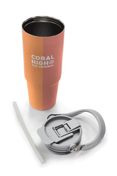 Coral High 900 ml Kız Çocuk Turuncu Sarı Mavi Renkli Çizgili Çelik Termos /Matara - 38746