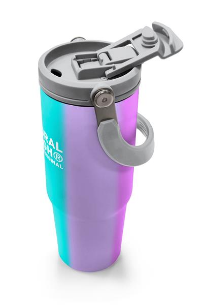 Coral High 900 ml Kız Çocuk Yeşil Pembe Sarı Çizgi Desenli Çelik Termos /Matara - 38708