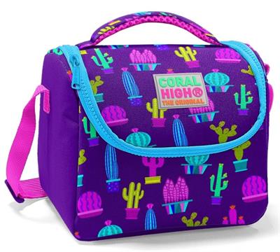 Coral High Baskılı Okul Çantası ve Beslenme Çantası Seti - Kız Çocuk Mor Kaktüs - USB Soketli