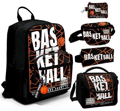 Coral High Beşli İlkokul/Ortaokul Çanta Seti - Siyah Basketbol - Erkek Çocuk
