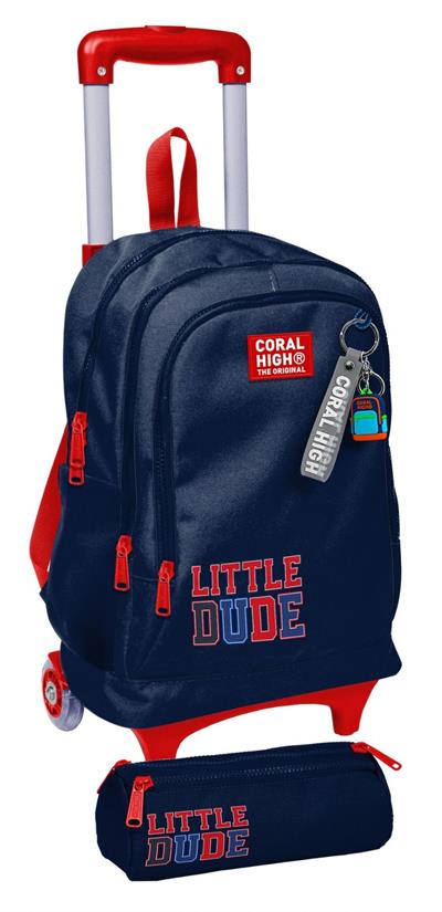Coral High Çekçek Tekerlekli (Işıklı) Çanta ve Kalemlik - Erkek Çocuk - Lacivert Kırmızı Little Dude