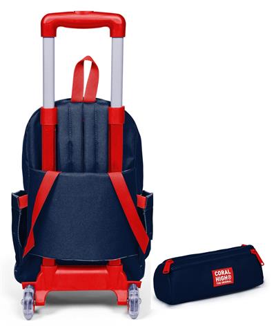 Coral High Çekçek Tekerlekli (Işıklı) Çanta ve Kalemlik - Erkek Çocuk - Lacivert Kırmızı Little Dude