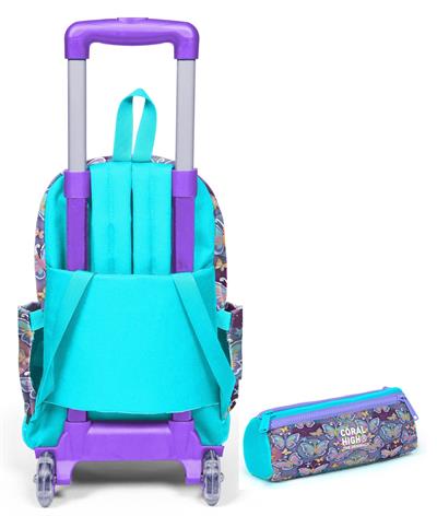 Coral High Çekçek Tekerlekli (Işıklı) Çanta ve Kalemlik - Kız Çocuk - Pastel Renkli Kelebek
