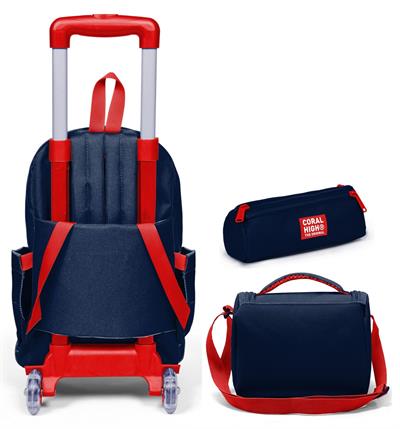 Coral High Çekçek Tekerlekli Üçlü İlkokul Çanta Seti Lacivert Kırmızı Little Dude Baskılı Erkek Çocuk SETYGN34019A