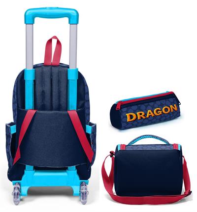Coral High Çekçek Tekerlekli Üçlü İlkokul Çanta Seti Mavi Sarı Dragon Desenli Erkek Çocuk SETYGN34013A