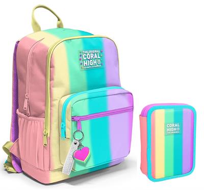 Coral High Çok Renkli Renk Geçişli Kız Çocuk Okul Çantası ve Organizer Kalemlik Seti - İlkokul ve Ortaokul