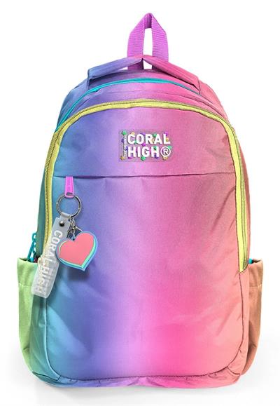 Coral High Dikey Renk Geçişli Kız Çocuk İlkokul ve Ortaokul Sırt Çantası - Üç Bölmeli 23668
