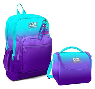 Coral High Dört Bölmeli Erkek Çocuk Okul Sırt Çantası ve Beslenme Seti - Turkuaz Mor Renk Geçişli