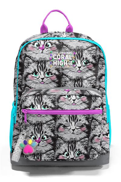 Coral High Dört Bölmeli Gri Kedi Ortaokul Çantası - Kız Çocuk