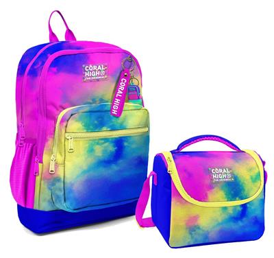 Coral High Dört Bölmeli Kız Çocuk Okul Sırt Çantası ve Beslenme Seti - Renkli Batik