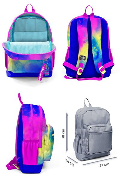 Coral High Dört Bölmeli Kız Çocuk Okul Sırt Çantası ve Beslenme Seti - Renkli Batik