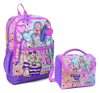 Coral High Dört Bölmeli Kız Çocuk Okul Sırt Çantası ve Beslenme Seti - Pembe Mor Fashion Girl