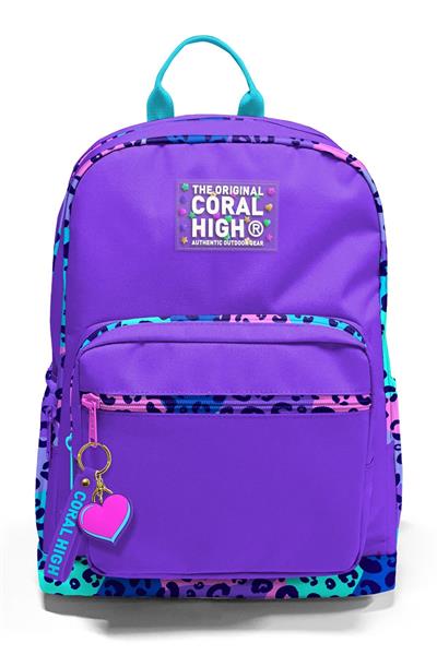 Coral High Dört Bölmeli Mor Leopar Ortaokul Çantası - Kız Çocuk