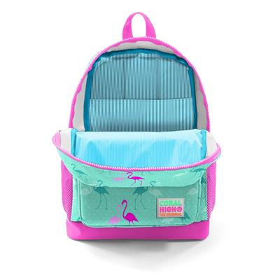 Coral High Dört Bölmeli Okul Sırt Çantası & Beslenme Çantası - Pembe Yeşil Flamingo - Kız Çocuk