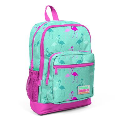 Coral High Dört Bölmeli Okul Sırt Çantası & Beslenme Çantası - Pembe Yeşil Flamingo - Kız Çocuk