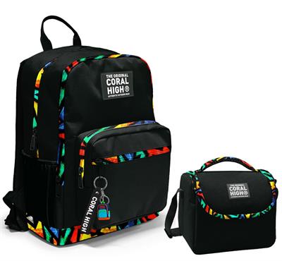 Coral High Dört Bölmeli Ortaokul Çantası ve Beslenme Çantası Seti - Siyah Grafiti - Erkek Çocuk