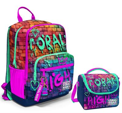 Coral High Dört Bölmeli Ortaokul Çantası ve Beslenme Çantası Seti - Pembe Lacivert Grafiti - Erkek Çocuk