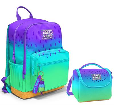 Coral High Dört Bölmeli Ortaokul Çantası ve Beslenme Çantası Seti - Mor Lila Renk Geçişli - Kız Çocuk