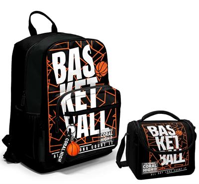 Coral High Dört Bölmeli Ortaokul Çantası ve Beslenme Çantası Seti - Siyah Basketbol - Erkek Çocuk
