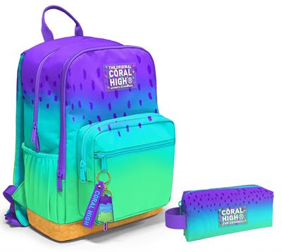 Coral High Dört Bölmeli Ortaokul Sırt Çantası ve Kalemlik Seti - Mor Lila Renk Geçişli - Kız Çocuk