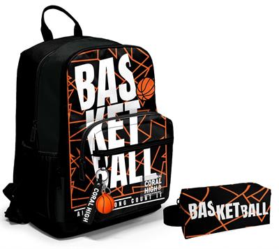 Coral High Dört Bölmeli Ortaokul Sırt Çantası ve Kalemlik Seti - Siyah Basketbol - Erkek Çocuk