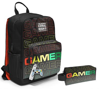 Coral High Dört Bölmeli Ortaokul Sırt Çantası ve Kalemlik Seti - Siyah Gri Gamer - Erkek Çocuk