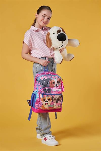 Coral High Dört Bölmeli Pembe Köpek Desenli İlkokul Sırt Çantası - Kız Çocuk