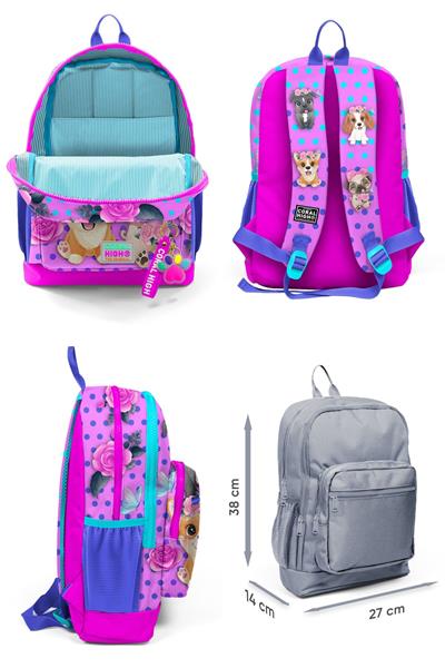 Coral High Dört Bölmeli Pembe Köpek Desenli İlkokul Sırt Çantası - Kız Çocuk