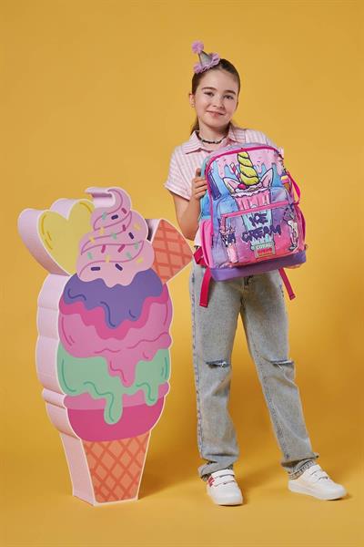 Coral High Dört Bölmeli Pembe Mor Dondurma Desenli İlkokul Sırt Çantası - Kız Çocuk
