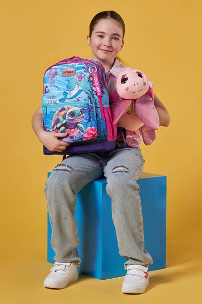 Coral High Dört Bölmeli Pembe Mor Kaplumbağa Desenli İlkokul Sırt Çantası - Kız Çocuk