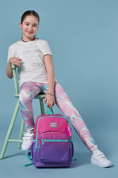 Coral High Dört Bölmeli Pembe Mor Renk Geçişli İlkokul Sırt Çantası - Kız Çocuk