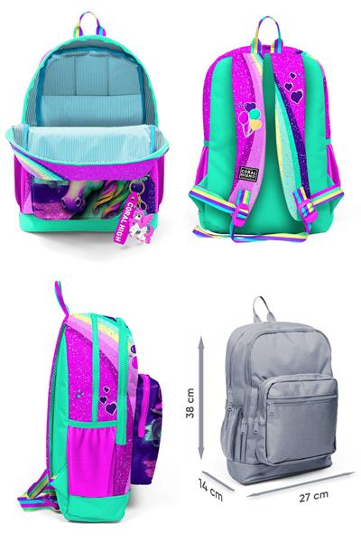 Coral High Dört Bölmeli Pembe Su Yeşili Unicorn Desenli İlkokul Sırt Çantası - Kız Çocuk