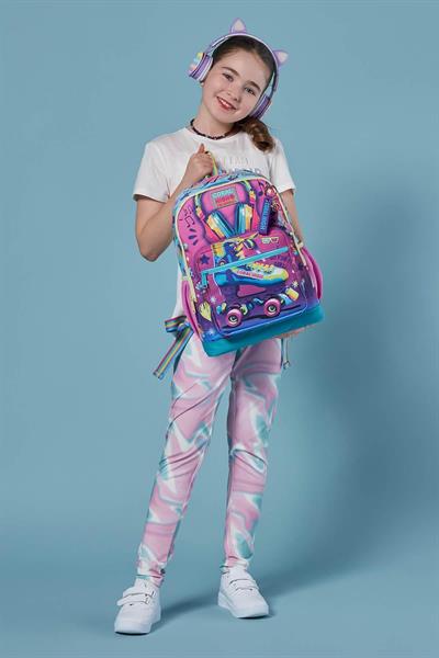 Coral High Dört Bölmeli Pembe Turkuaz Kulaklık Paten Desenli İlkokul - Kız ve Erkek Çocuk