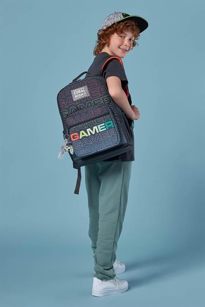 Coral High Dört Bölmeli Siyah Gri Gamer Ortaokul Çantası - Erkek Çocuk