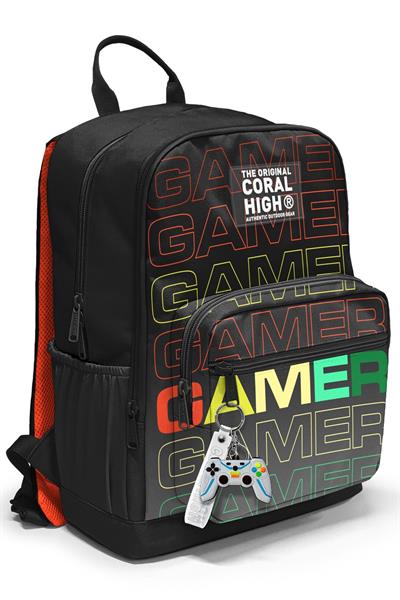 Coral High Dört Bölmeli Siyah Gri Gamer Ortaokul Çantası - Erkek Çocuk
