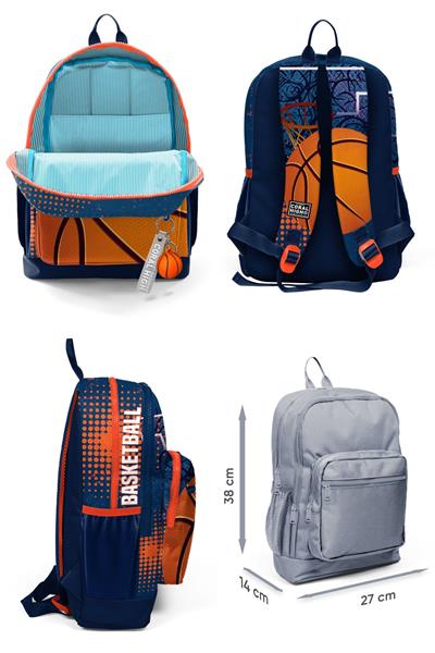 Coral High Dört Bölmeli Turuncu Lacivert Basketbol Desenli İlkokul Sırt Çantası - Erkek Çocuk