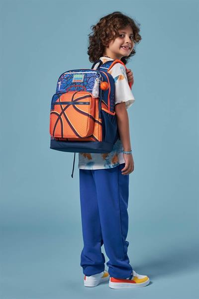 Coral High Dört Bölmeli Turuncu Lacivert Basketbol Desenli İlkokul Sırt Çantası - Erkek Çocuk
