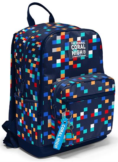 Coral High Dört Gözlü İlk ve Ortaokul Çantası - Erkek Çocuk Lacivert Çok Renli Geometrik Desenler 33235