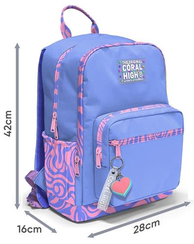 Coral High Dört Gözlü İlk ve Ortaokul Çantası - Kız Çocuk Mor Dalga Desenli 33227