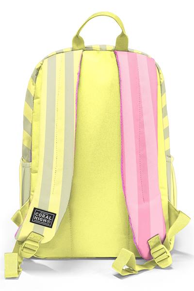 Coral High Dört Gözlü İlk ve Ortaokul Çantası - Kız Çocuk Sarı Pembe Çizgi Desenli 33223