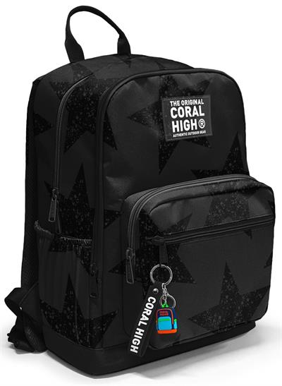 Coral High Dört Gözlü İlk ve Ortaokul Çantası - Erkek Çocuk Siyah Yıldız Baskılı 33237
