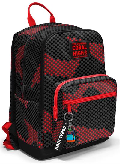 Coral High Dört Gözlü İlk ve Ortaokul Çantası - Erkek Çocuk Siyah Kırmızı Nokta Desenli 33233
