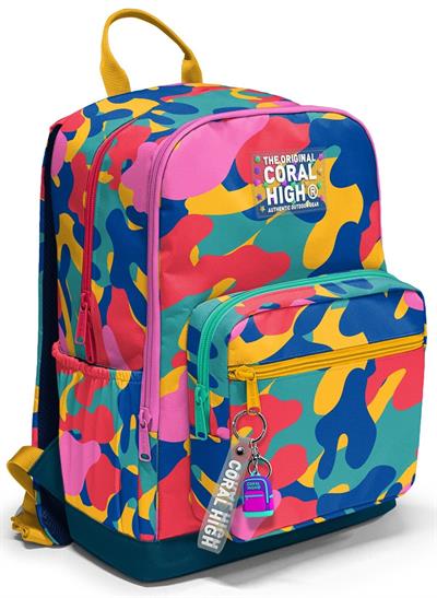 Coral High Dört Gözlü İlk ve Ortaokul Çantası - Unisex Renkli Kamuflaj Desenli 33232