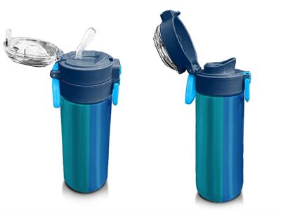 Coral High Erkek Çocuk 500 ml Okul ve Günlük Paslanmaz Çelik Termos - Mavi Pembe Renkli Çizgili - Sızdırmaz 31879